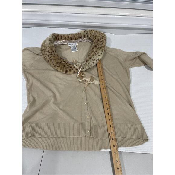 Leopard Collar Cardigan Beige Pearl Button-Up Cardigan Sz L* 50s Retro Hollywood - Picture 12 of 13